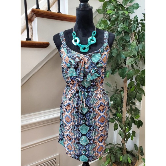 BeBop Multicolor Snake Print Polyester Sleeveless V Neck Shift Dress Size Small - Picture 1 of 14